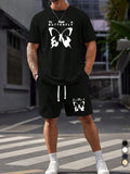Men'WB shield Butterfly Print Short Sleeve Tee & Shorts Set, Loose Casual Round Neck T-shirt & Shorts, Summer TNF Set for...