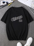 Men'WB shield CHICAGO Letter & Number Print Short Sleeve Tee, Summer TNF Round Neck Graphic T-shirts for Men, Summer...