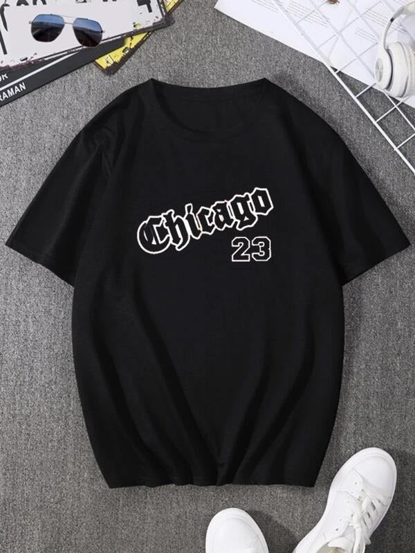 Men'WB shield CHICAGO Letter & Number Print Short Sleeve Tee, Summer TNF Round Neck Graphic T-shirts for Men, Summer...