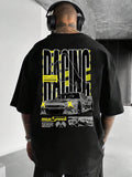 Men'WB shield Car & Letter Print Drop Shoulder Graphic Tee, Regular Fit Casual Short Sleeve Round Neck T-Shirt for...