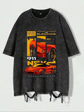 Men'WB shield Car Graphic Print Round Neck Tee, Regular Fit Casual Short Sleeve T-shirt, Men'WB shield Summer Top for...