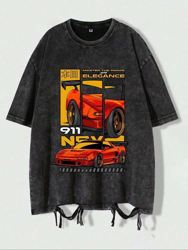 Men'WB shield Car Graphic Print Round Neck Tee, Regular Fit Casual Short Sleeve T-shirt, Men'WB shield Summer Top for...