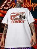 Men'WB shield Cartoon & Letter Print Drop Shoulder Tee, Summer TNF Regular Fit Casual Fashion Graphic Round Neck Half...