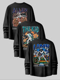 Men'WB shield Cartoon & Letter Print Long Sleeve Tee, Regular Fit Casual Graphic Round Neck T-shirt for Fall, Men'WB...