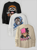 Men'WB shield Cartoon & Letter Print Long Sleeve Tee, Regular Fit Casual Round Neck T-shirt for Fall, Men'WB shield Top...