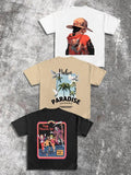 Men'WB shield Cartoon & Letter Print Round Neck Tee, Regular Fit Casual Short Sleeve T-shirt for Daily Wear, Men'WB...