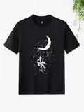 Men'WB shield Cartoon Astronaut & Moon Print Tee, Summer TNF, Regular Fit Round Neck Short Sleeve Graphic T-shirts for...