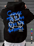 Men'WB shield Cartoon Bear & Letter Print Drop Shoulder Hoodie, Fashion Casual Regular Fit Drawstring Pocket Hooded...