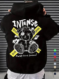 Men'WB shield Cartoon Bear & Letter Print Drop Shoulder Hoodie, Fashion Casual Regular Fit Drawstring Pocket Hooded...