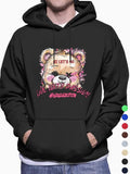 Men'WB shield Cartoon Bear & Letter Print Drop Shoulder Long Sleeve Hoodie, Cute Fashion Casual Regular Fit Drawstring...
