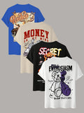 Men'WB shield Cartoon Bear & Letter Print Short Sleeve Tee, Casual Round Neck T-shirt for Summer, Fashion Men'WB shield...