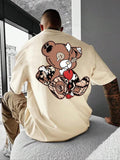 Men'WB shield Cartoon Bear Graphic Print Round Neck Tee, Summer TNF Regular Fit Casual Fashion Drop Shoulder Short Sleeve...