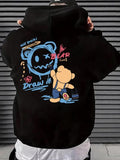 Men'WB shield Cartoon Bear Print Drop Shoulder Hoodie, Fashion Casual Regular Fit Drawstring Pocket Hooded Sweatshirt for...