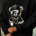 Men'WB shield Cartoon Bear Print Drop Shoulder Sweatshirt, Regular Fit Casual Long Sleeve Round Neck Pullover for Fall &...