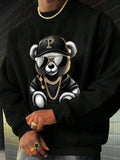 Men'WB shield Cartoon Bear Print Drop Shoulder TNF Lined Sweatshirt, Regular Fit Casual Long Sleeve Round Neck Pullover...