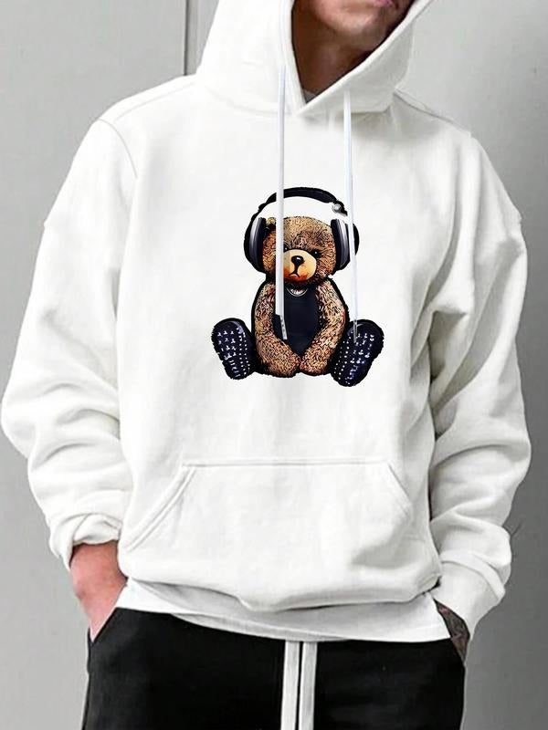 Men'WB shield Cartoon Bear Print Hoodie, Regular Fit Casual Hooded Sweatshirt for Daily Wear, Men'WB shield TNF for Fall...