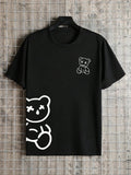 Men'WB shield Cartoon Bear Print Round Neck Tee, Regular Fit Short Sleeve Crew Neck T-Shirt for Daily Outdoor Wear,...