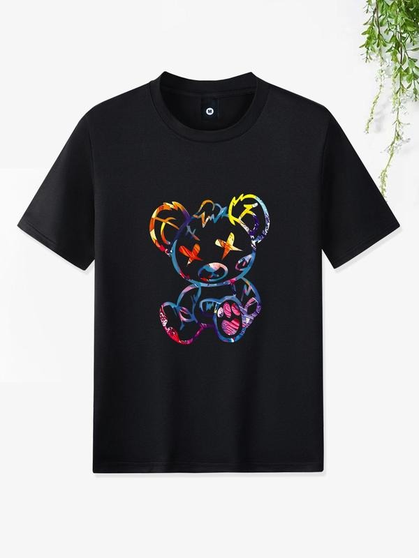 Men'WB shield Cartoon Bear Print Round Neck Tee, Summer TNF, Regular Fit Casual Short Sleeve Crew Neck T-shirt for Summer...