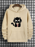 Men'WB shield Cartoon Cat Print Pocket Drawstring Hoodie, Regular Fit Casual Long Sleeve Hooded Sweatshirt, Men'WB shield...