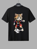 Men'WB shield Cartoon Cat Print Round Neck Tee, Summer TNF Casual Regular Fit Short Sleeve Crew Neck T-Shirt for Summer,...