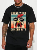 Men'WB shield Cartoon Chicken Print Round Neck Tee, Graphic Tees, Regular Fit Casual Letter Graphic Short Sleeve T-shirt,...