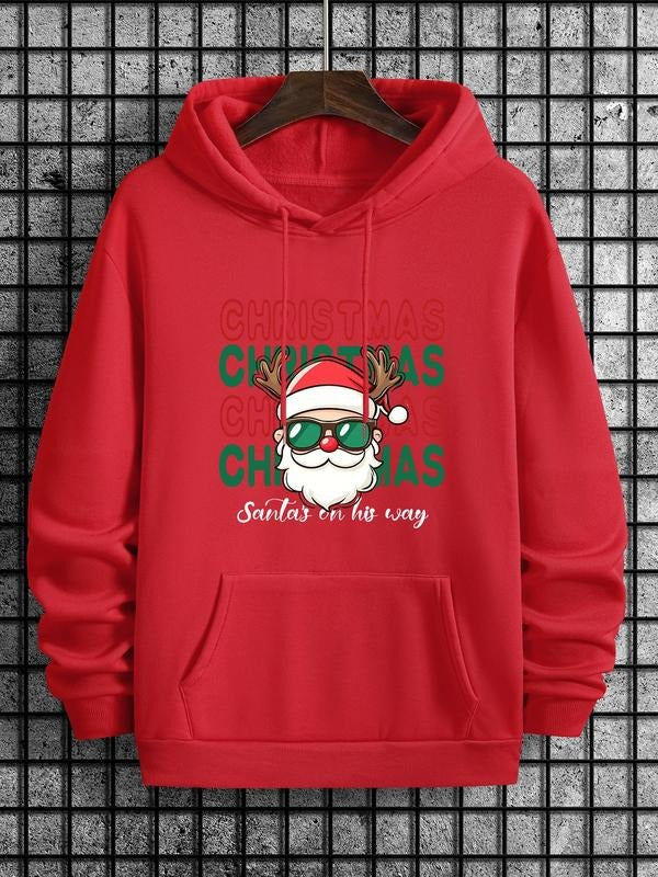 Men'WB shield Cartoon Christmas Print Pocket Drawstring Hoodie, Regular Fit Casual Long Sleeve Hooded Sweatshirt, Men'WB...