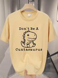 Men'WB shield Cartoon Dinosaur & Slogan Print Round Neck Tee, Regular Fit Casual Comfy Short Sleeve Crew Neck T-shirt for...