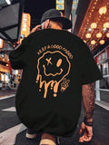 Men'WB shield Cartoon Expression & Letter Print Round Neck Drop Shoulder Tee, Summer TNF, Graphic Regular Fit Casual Half...