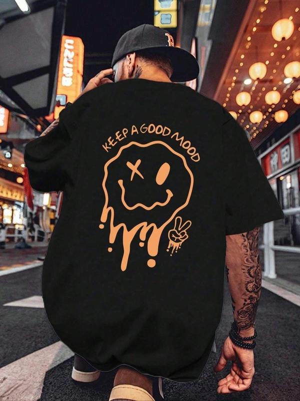 Men'WB shield Cartoon Expression & Letter Print Round Neck Drop Shoulder Tee, Summer TNF, Graphic Regular Fit Casual Half...