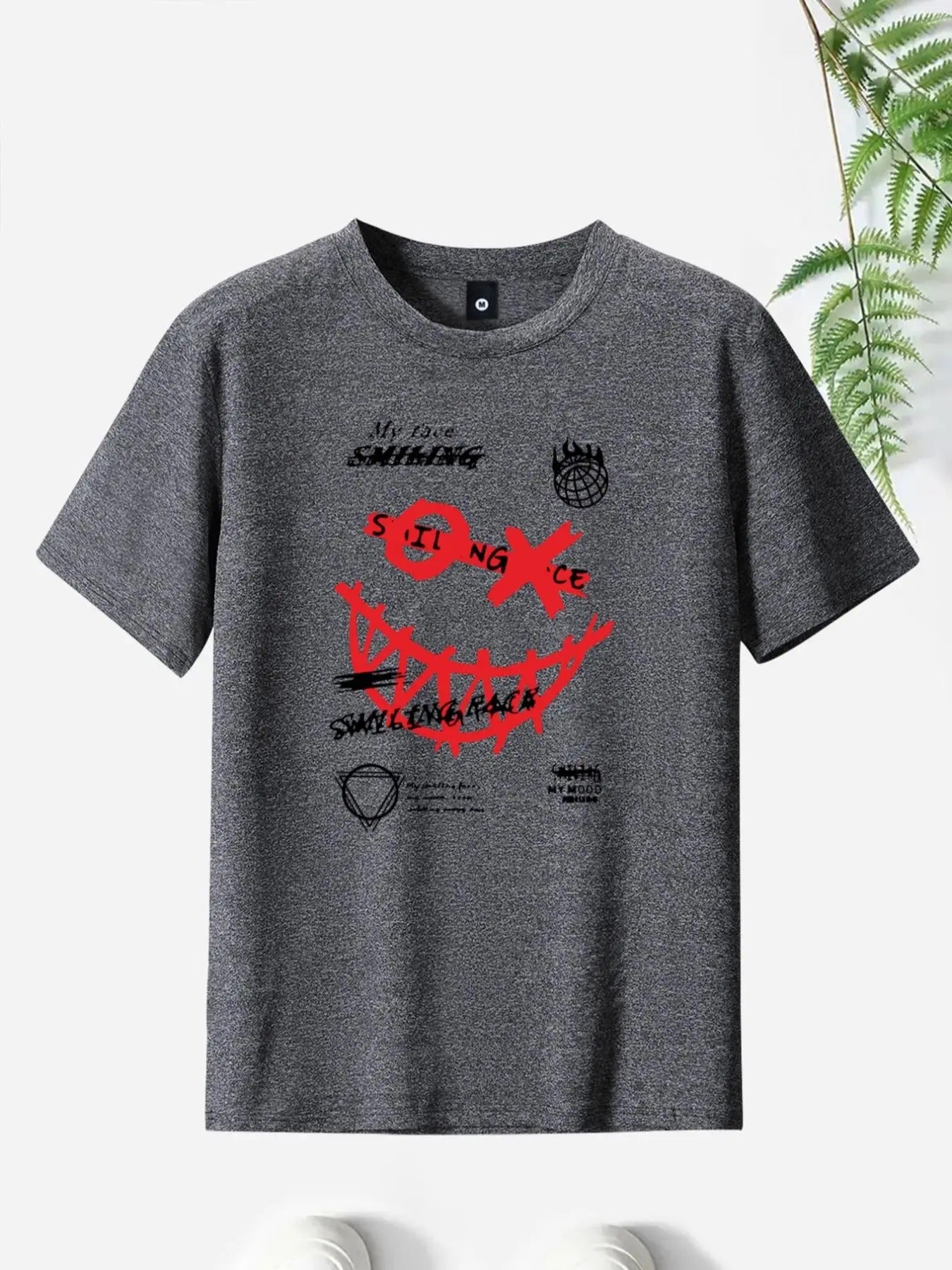 Men'WB shield Cartoon Expression Print Round Neck Tee, Summer TNF Casual Loose Short Sleeve Crew Neck T-Shirt, Men'WB...