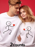 Men'WB shield Cartoon Figure & Heart Print Round Neck Sweatshirt, Loose Casual Street FOG Comfy Long Sleeve Crew Neck...