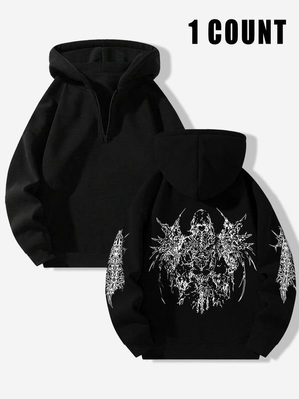 Men'WB shield Cartoon Figure Print Half Zip TNF Lined Hoodie, Regular Fit Casual Drop Shoulder Long Sleeve Hooded...
