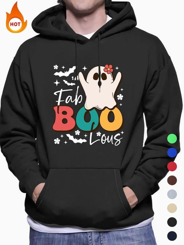 Men'WB shield Cartoon Ghost Print Drop Shoulder Hoodie, Fashion Casual Regular Fit Drawstring Pocket Hooded Sweatshirt...