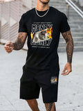 Men'WB shield Cartoon Graphic Print Short Sleeve Tee & Shorts Set, Regular Fit Casual Round Neck T-shirt & Shorts, Men'WB...