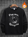 Men'WB shield Cartoon Hand & Letter Print Drop Shoulder TNF Lined Sweatshirt, Regular Fit Casual FOG Comfy Long Sleeve...