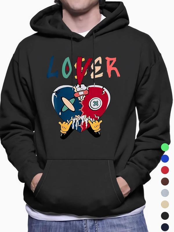 Men'WB shield Cartoon Heart Graphic Print Pocket Drawstring Hoodie, Regular Fit Casual Drop Shoulder Long Sleeve Hooded...