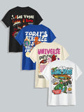 Men'WB shield Cartoon Letter Print Round Neck Tee, Regular Fit Casual FOG Comfortable Short Sleeve T-shirt for Daily...