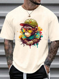 Men'WB shield Cartoon Monkey Print Drop Shoulder Tee, Regular Fit Casual Street FOG Comfy Round Neck Half Sleeve T-Shirt...