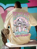 Men'WB shield Cartoon Mushroom Print Round Neck Tee, Regular Fit Casual Drop Shoulder Half Sleeve Graphic T-shirt,...