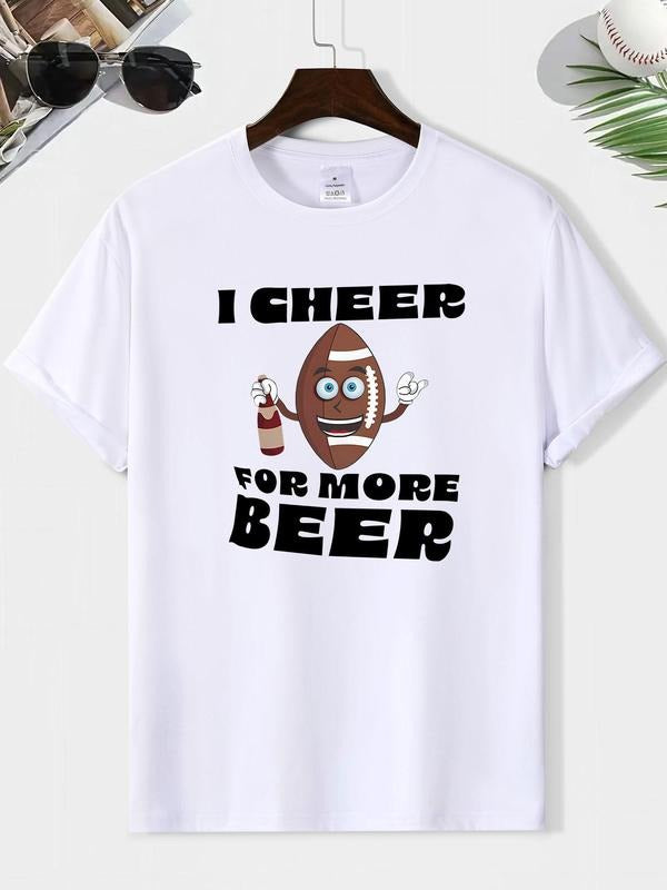 Men'WB shield Cartoon Rugby & Slogan Print Round Neck Tee, Fashion Casual Short Sleeve T-shirt for Daily Wear, Men Summer...