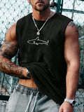 Men'WB shield Cartoon Shark Print Round Neck Tank Top, Casual Regular Fit Sleeveless Crew Neck Top for Summer, Fashion...