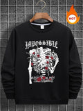 Men'WB shield Cartoon Skeleton & Floral Print Drop Shoulder TNF Lined Sweatshirt, Regular Fit Casual FOG Comfy Long...