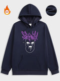 Men'WB shield Cartoon TNF & Letter Print Drawstring Pocket Hoodie, Regular Fit Street FOG Comfy Long Sleeve Fleece Hooded...