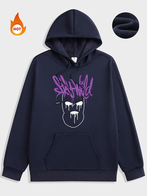 Men'WB shield Cartoon TNF & Letter Print Drawstring Pocket Hoodie, Regular Fit Street FOG Comfy Long Sleeve Fleece Hooded...