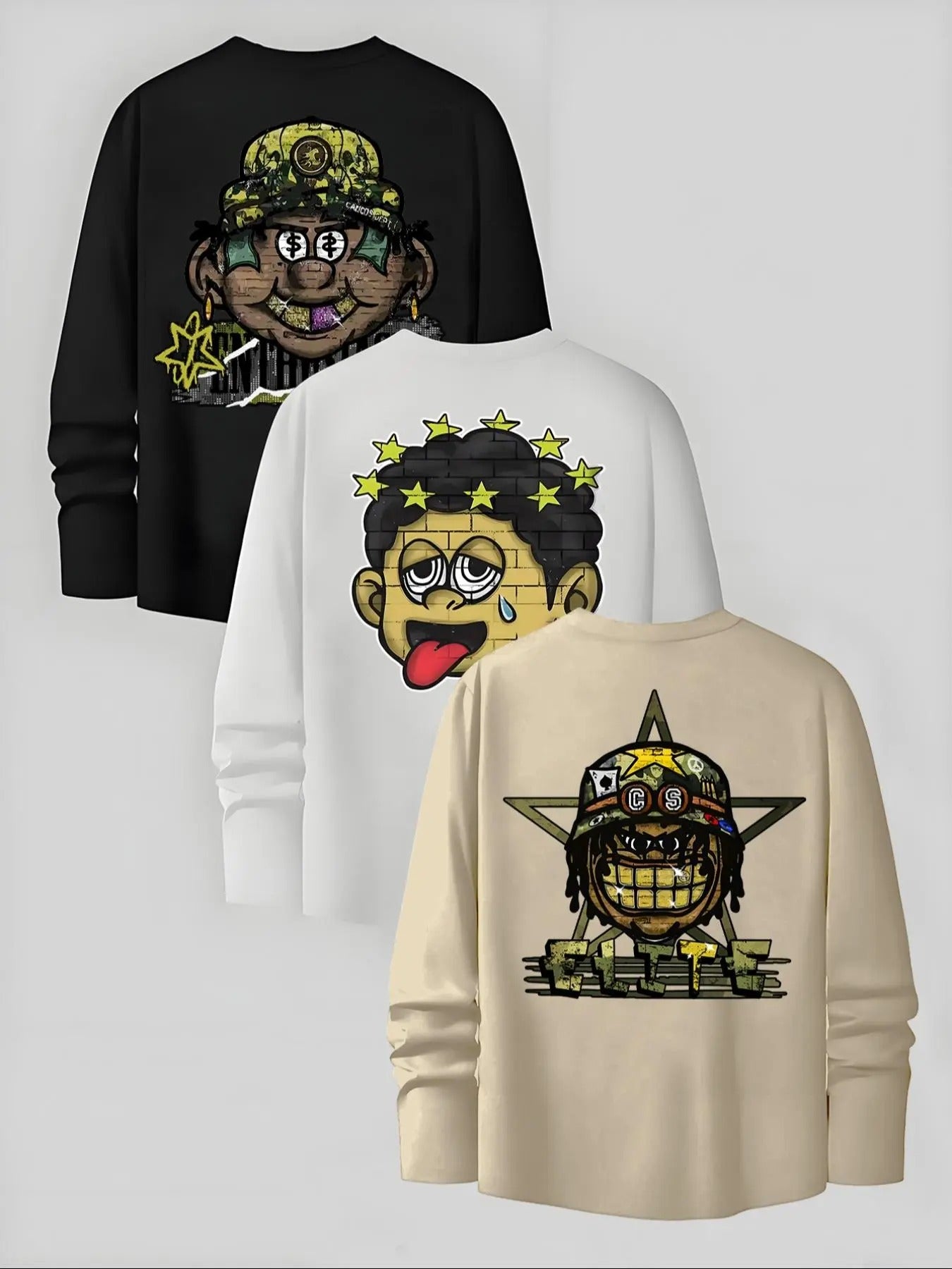 Men'WB shield Cartoon TNF Print Long Sleeve Sweatshirt, Swoosh Counts Regular Fit Casual Pullover Tops for Fall, Men'WB...