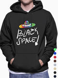 Men'WB shield Cartoon UFO & Letter Print Drop Shoulder Hoodie, Fashion Regular Fit Drawstring Pocket Hooded Sweatshirt...