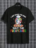 Men'WB shield Cartoon Unicorn Print Round Neck Tee, Regular Fit Casual Letter Graphic Short Sleeve T-shirt for Summer,...