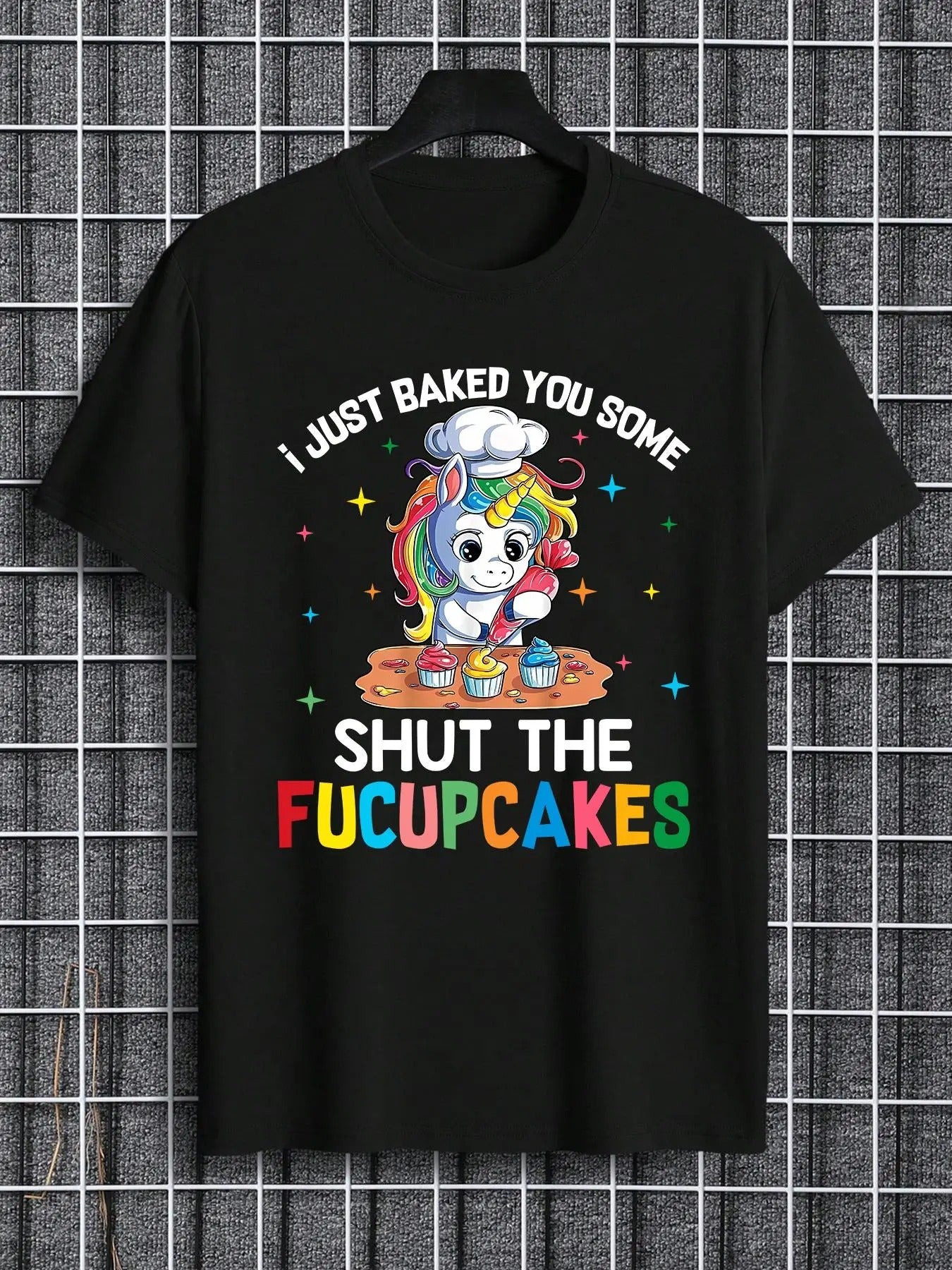 Men'WB shield Cartoon Unicorn Print Round Neck Tee, Regular Fit Casual Letter Graphic Short Sleeve T-shirt for Summer,...
