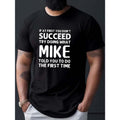 Men'WB shield Casual "Try Doing What Mike" Print T-Shirt, Short Sleeve, Round Neck, Stretch Polyester, Summer Fashion...