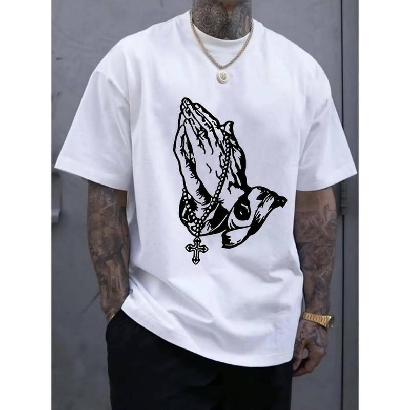 Men'WB shield Casual Cotton Crew Neck T-Shirt with Unique Pray Print